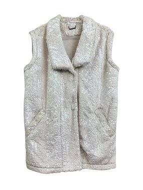 AMS Pure Faux Fur Shimmer Sleeveless Vest Jacket Beige Cream Ivory Size US 6
